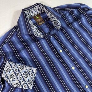 Tailorbyrd Mens LG Blue Stripe Shirt Cotton Button Down Flip pattern collar/cuff